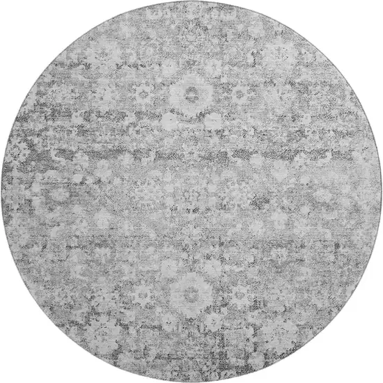 8' Silver And Gray Oriental Washable Round Rug With UV Protection Photo 1