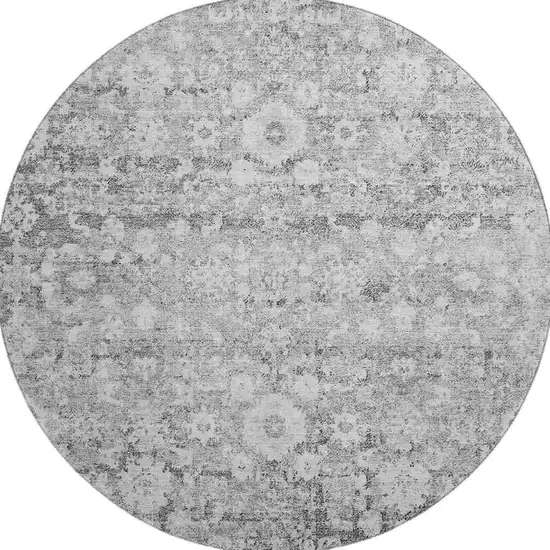 8' Silver And Gray Oriental Washable Round Rug With UV Protection Photo 4