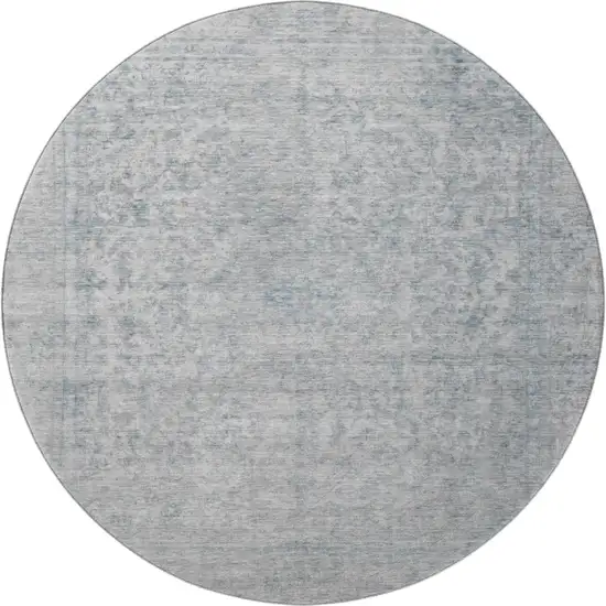 8' Silver And Gray Oriental Washable Round Rug With UV Protection Photo 3
