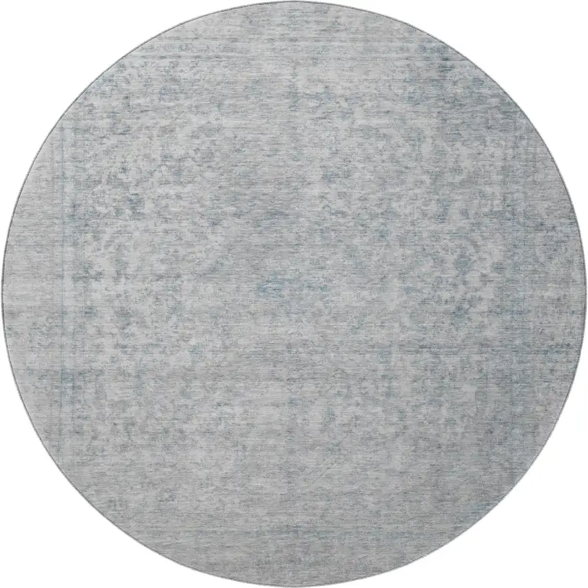 8' Silver And Gray Oriental Washable Round Rug With UV Protection Photo 3