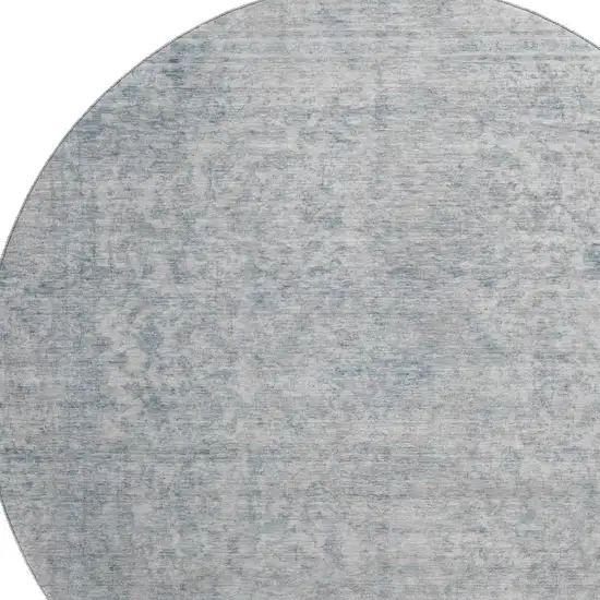 8' Silver And Gray Oriental Washable Round Rug With UV Protection Photo 2