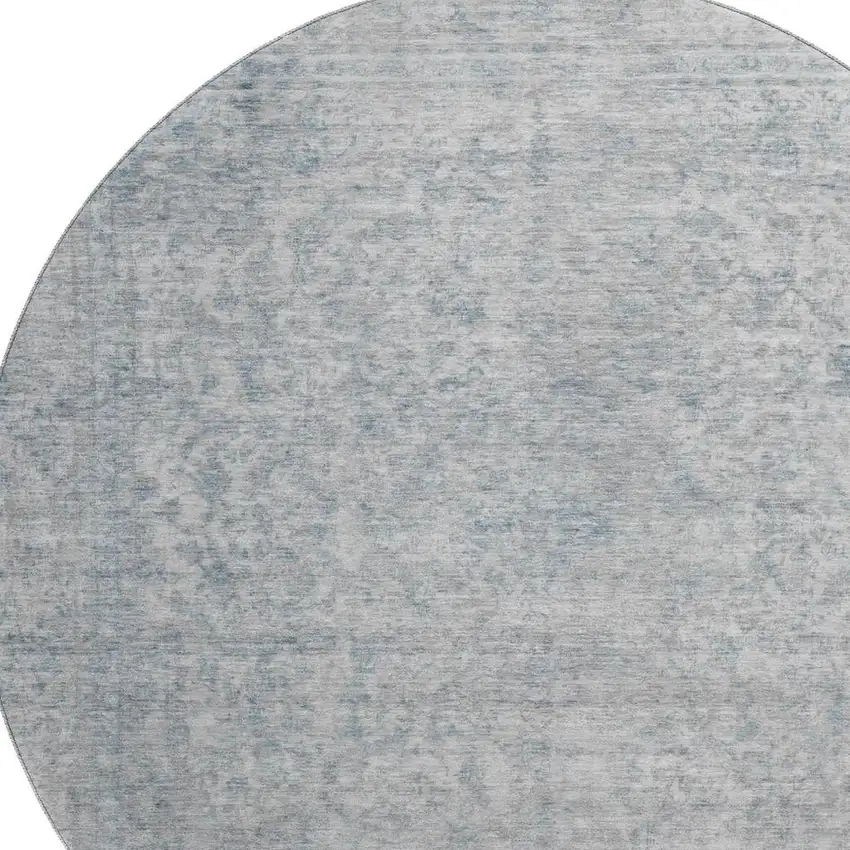 8' Silver And Gray Oriental Washable Round Rug With UV Protection Photo 2