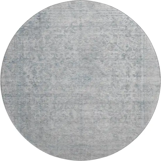 8' Silver And Gray Oriental Washable Round Rug With UV Protection Photo 1