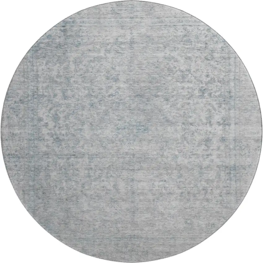 8' Silver And Gray Oriental Washable Round Rug With UV Protection Photo 1