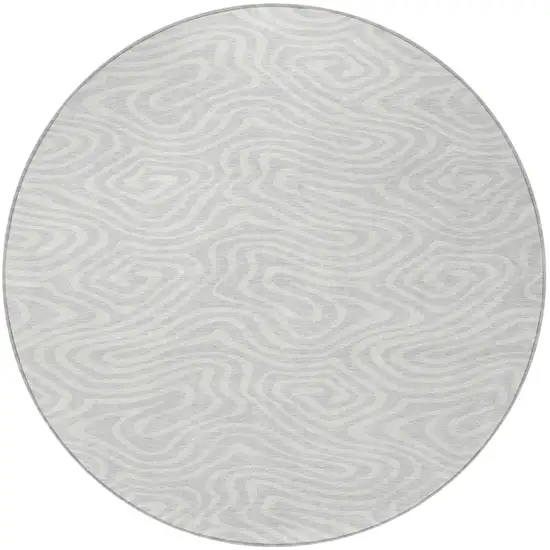 8' Silver And Gray Round Abstract Washable Indoor Outdoor Area Rug Photo 5