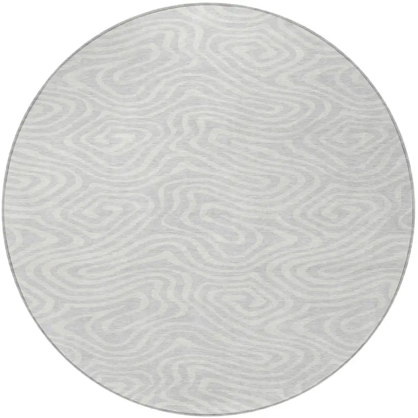 8' Silver And Gray Round Abstract Washable Indoor Outdoor Area Rug Photo 5