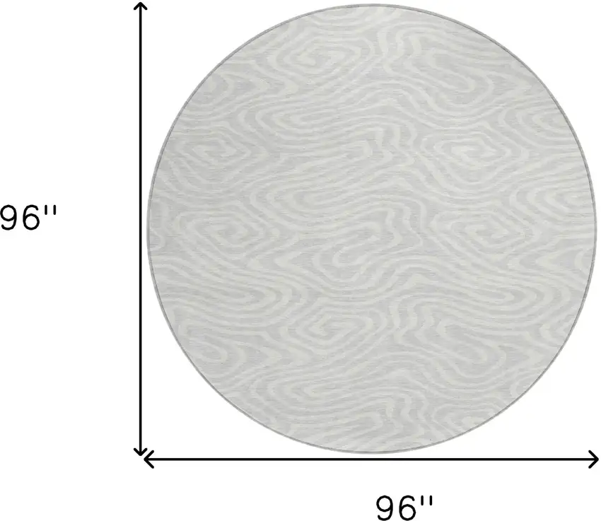 8' Silver And Gray Round Abstract Washable Indoor Outdoor Area Rug Photo 3