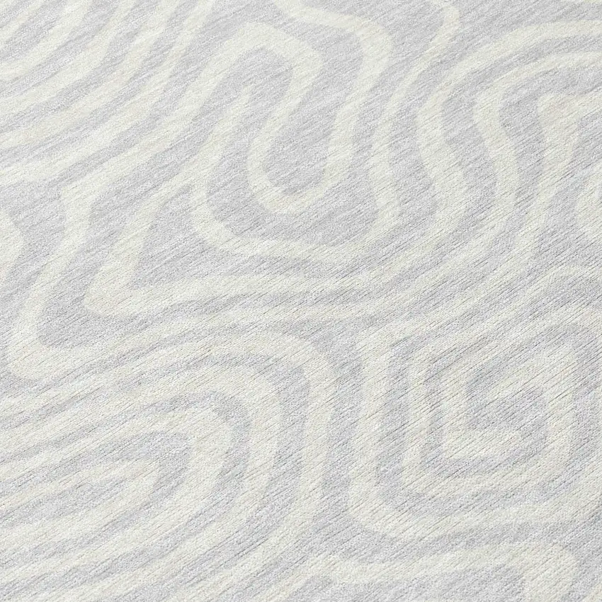 8' Silver And Gray Round Abstract Washable Indoor Outdoor Area Rug Photo 8