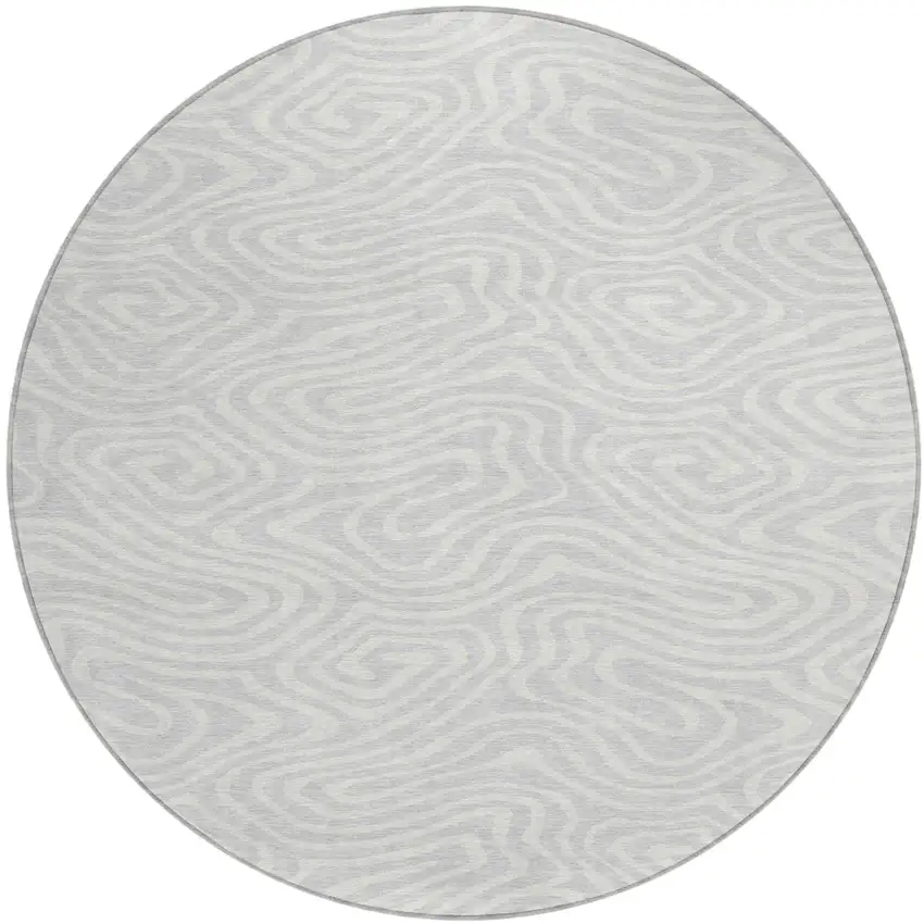 8' Silver And Gray Round Abstract Washable Indoor Outdoor Area Rug Photo 2