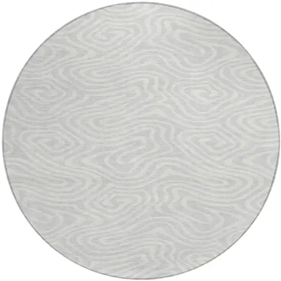 8' Silver And Gray Round Abstract Washable Indoor Outdoor Area Rug Photo 2
