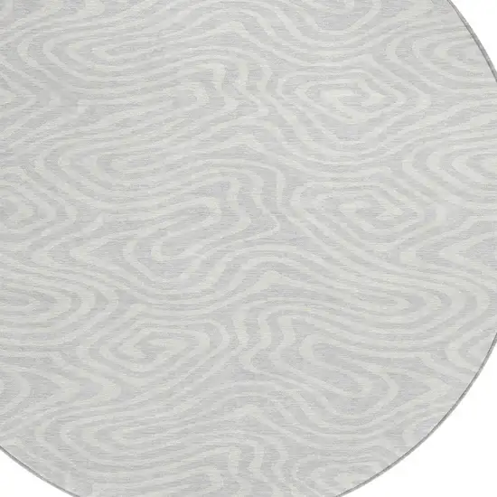 8' Silver And Gray Round Abstract Washable Indoor Outdoor Area Rug Photo 4