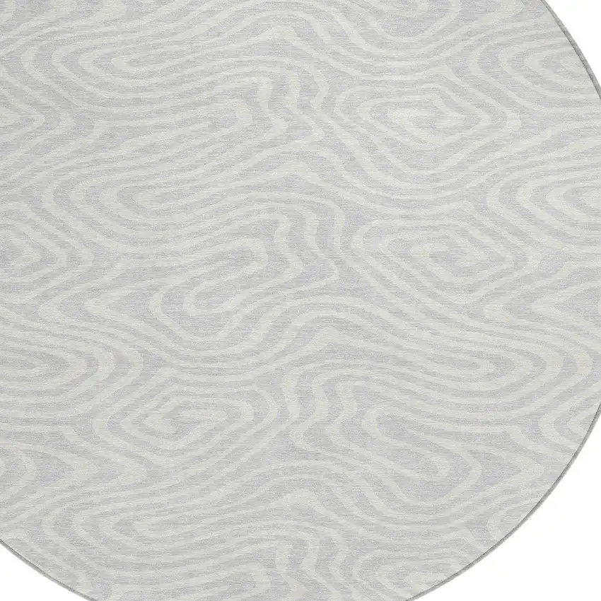 8' Silver And Gray Round Abstract Washable Indoor Outdoor Area Rug Photo 4