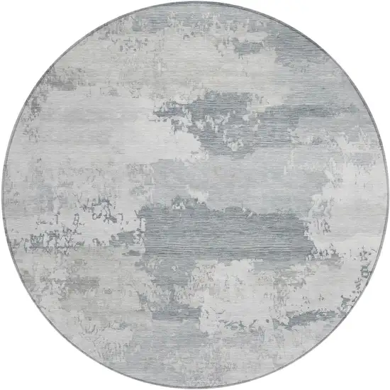 8' Silver And Gray Round Abstract Washable Indoor Outdoor Area Rug Photo 1