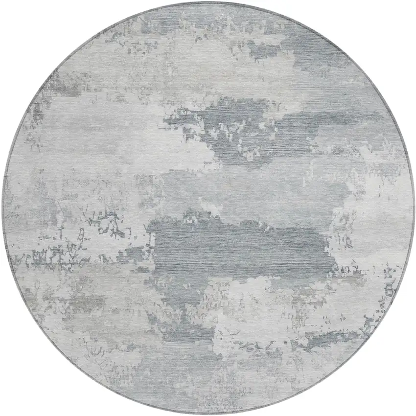 8' Silver And Gray Round Abstract Washable Indoor Outdoor Area Rug Photo 1