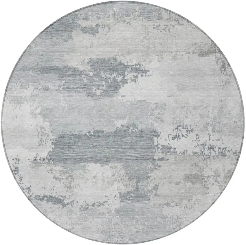 8' Silver And Gray Round Abstract Washable Indoor Outdoor Area Rug Photo 3