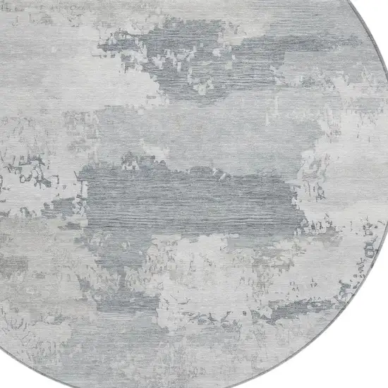 8' Silver And Gray Round Abstract Washable Indoor Outdoor Area Rug Photo 2