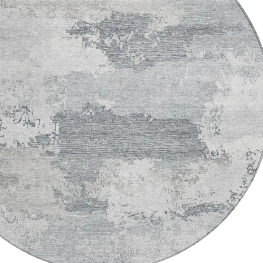 8' Silver And Gray Round Abstract Washable Indoor Outdoor Area Rug Photo 2