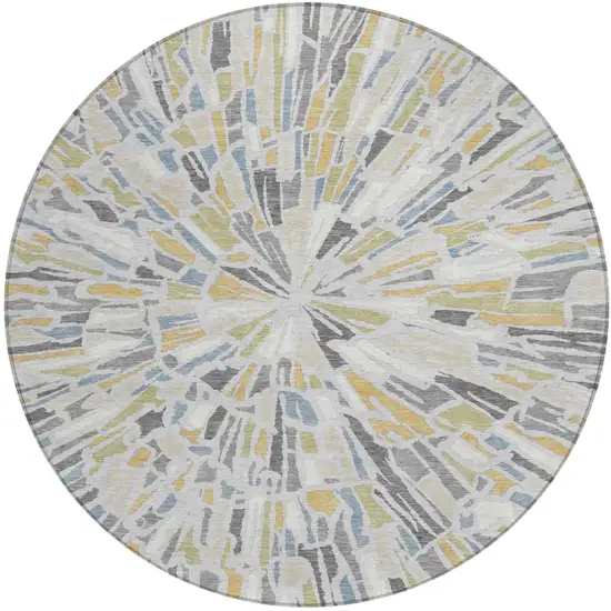 8' Silver And Gray Round Abstract Washable Indoor Outdoor Area Rug Photo 2
