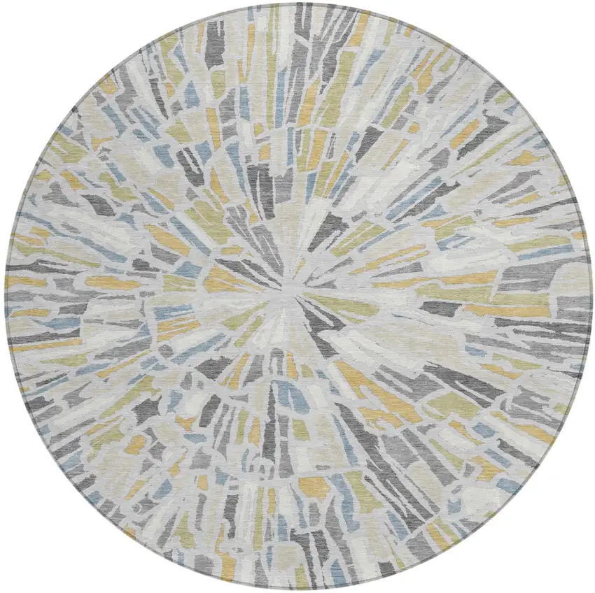 8' Silver And Gray Round Abstract Washable Indoor Outdoor Area Rug Photo 2
