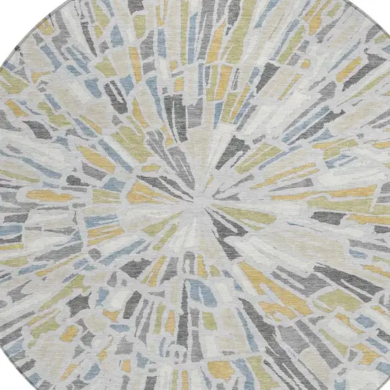 8' Silver And Gray Round Abstract Washable Indoor Outdoor Area Rug Photo 3