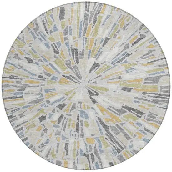8' Silver And Gray Round Abstract Washable Indoor Outdoor Area Rug Photo 4