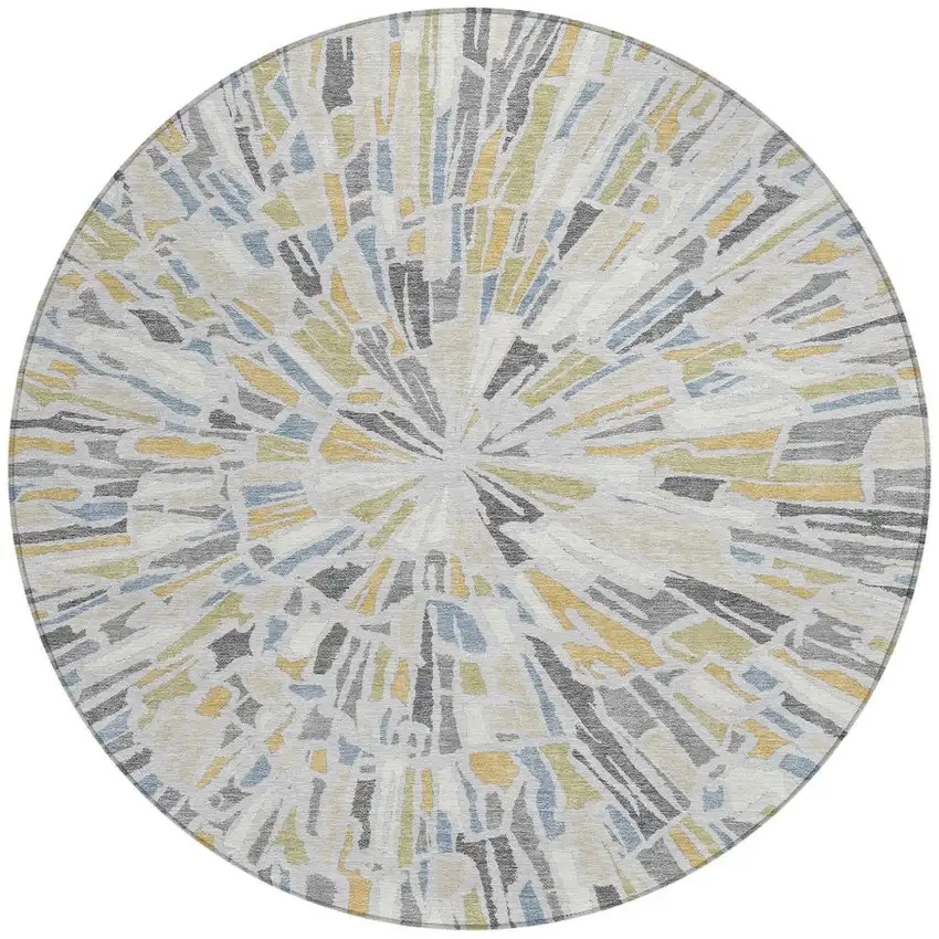 8' Silver And Gray Round Abstract Washable Indoor Outdoor Area Rug Photo 4