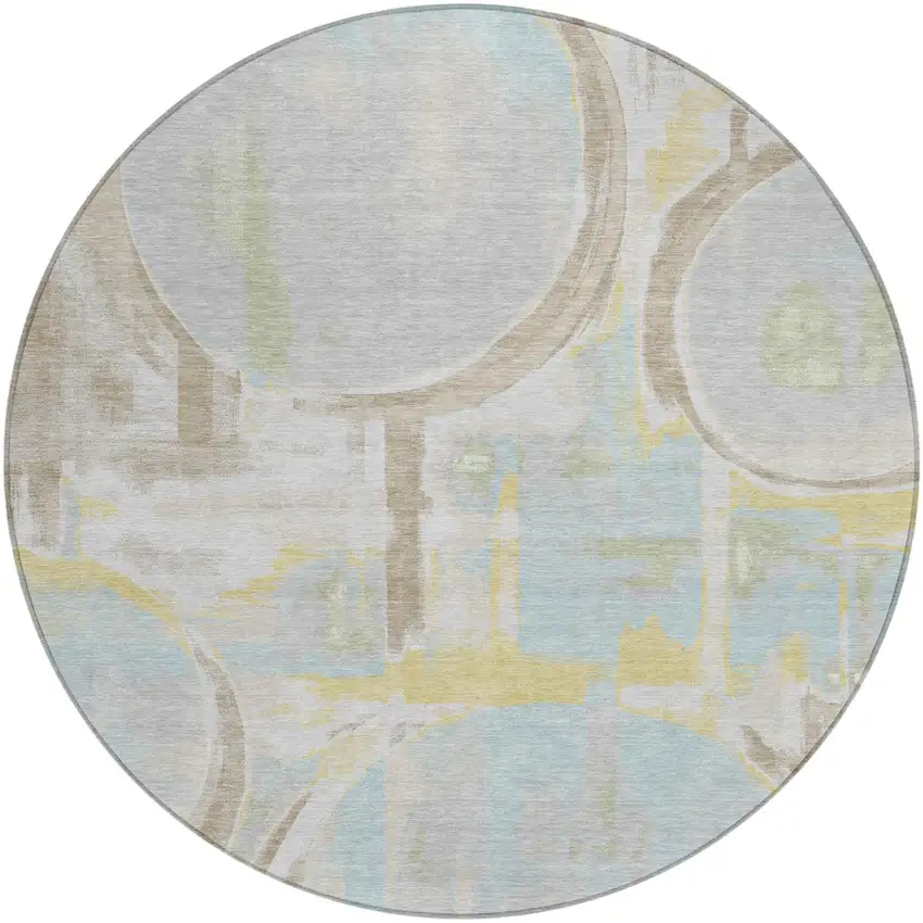 8' Silver And Gray Round Abstract Washable Indoor Outdoor Area Rug Photo 1