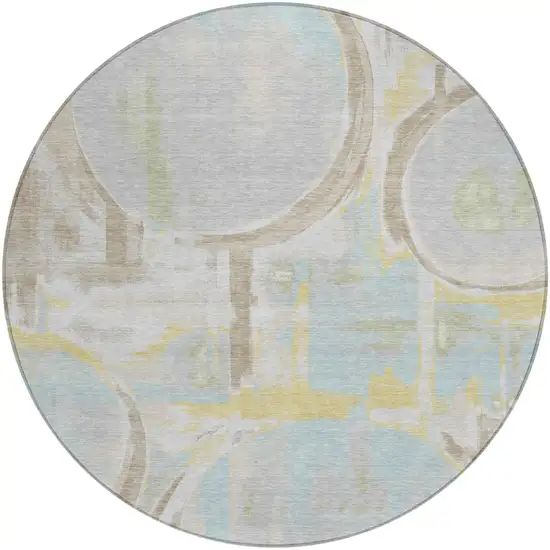 8' Silver And Gray Round Abstract Washable Indoor Outdoor Area Rug Photo 1