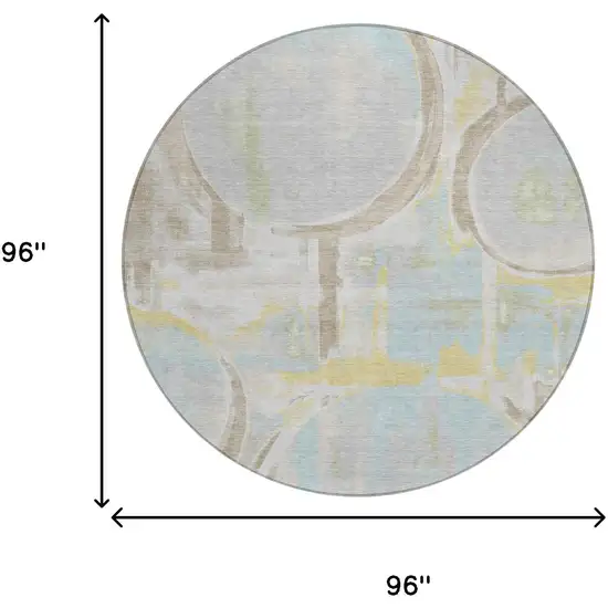 8' Silver And Gray Round Abstract Washable Indoor Outdoor Area Rug Photo 6