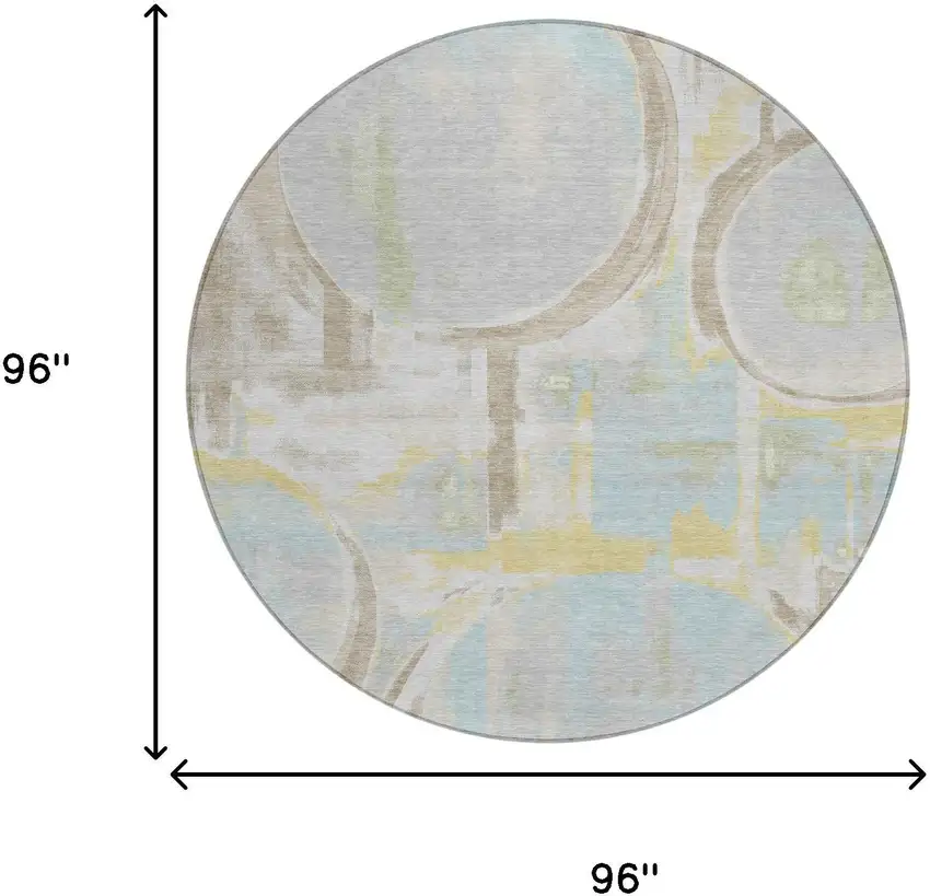 8' Silver And Gray Round Abstract Washable Indoor Outdoor Area Rug Photo 6