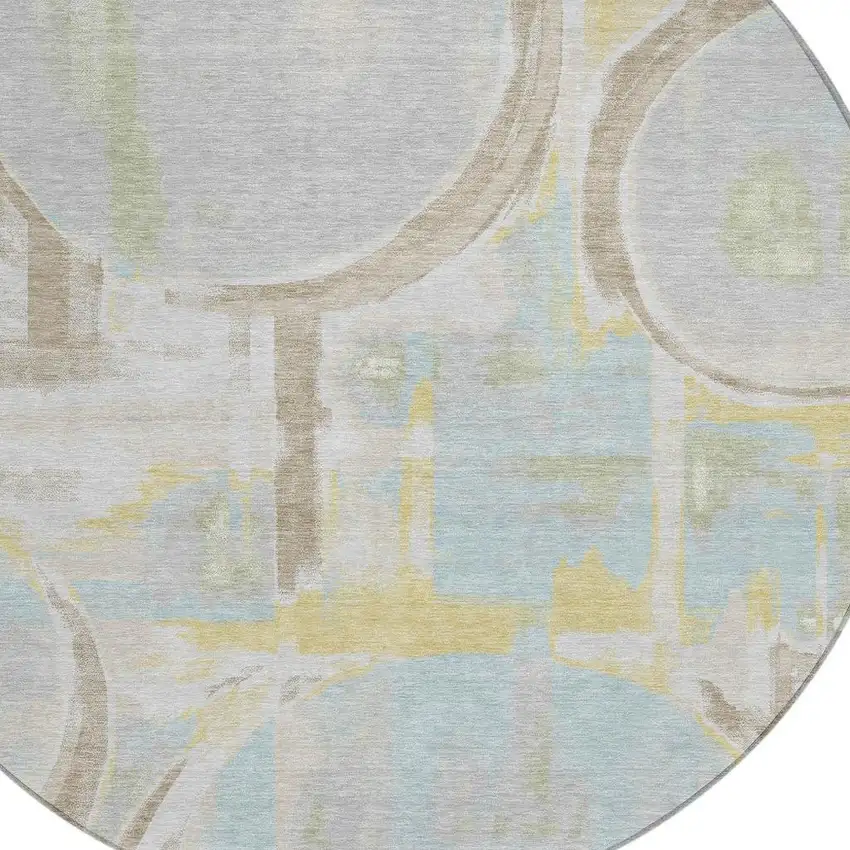 8' Silver And Gray Round Abstract Washable Indoor Outdoor Area Rug Photo 2