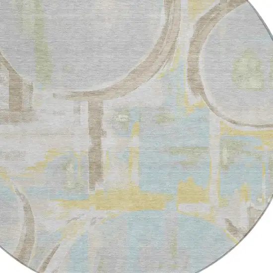 8' Silver And Gray Round Abstract Washable Indoor Outdoor Area Rug Photo 2