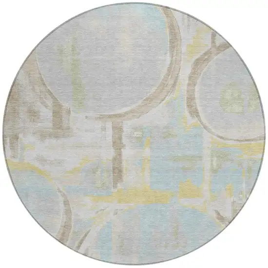 8' Silver And Gray Round Abstract Washable Indoor Outdoor Area Rug Photo 3