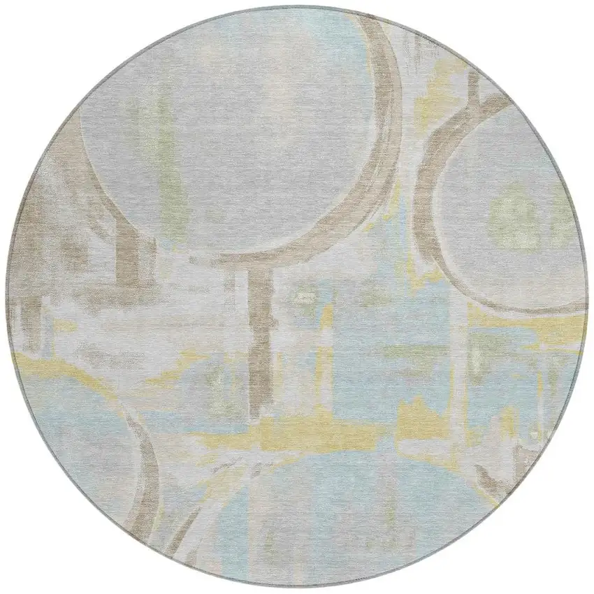 8' Silver And Gray Round Abstract Washable Indoor Outdoor Area Rug Photo 3