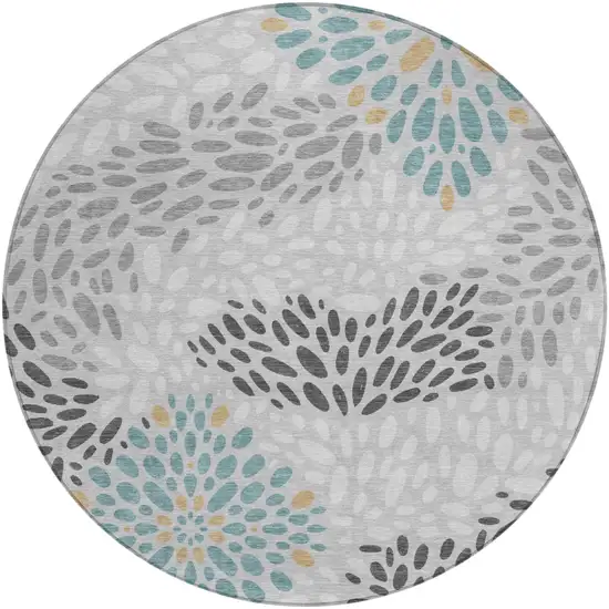 8' Silver And Gray Round Abstract Washable Indoor Outdoor Area Rug Photo 1