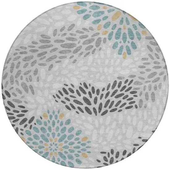 8' Silver And Gray Round Abstract Washable Indoor Outdoor Area Rug Photo 3