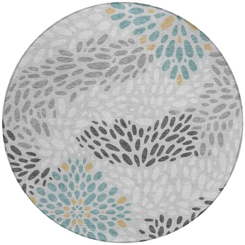 8' Silver And Gray Round Abstract Washable Indoor Outdoor Area Rug Photo 3