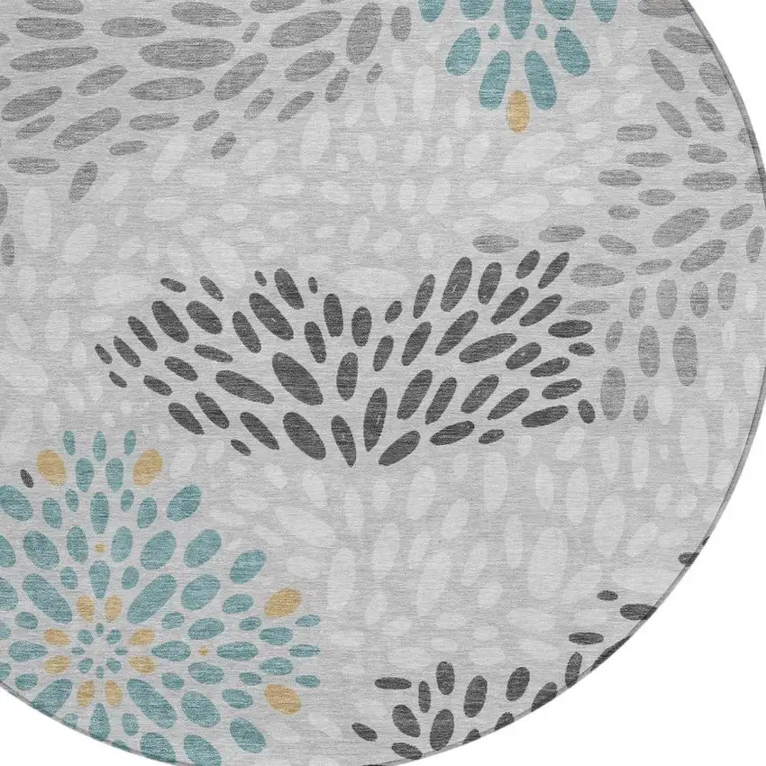 8' Silver And Gray Round Abstract Washable Indoor Outdoor Area Rug Photo 2