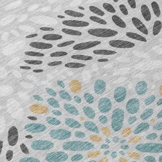 8' Silver And Gray Round Abstract Washable Indoor Outdoor Area Rug Photo 5