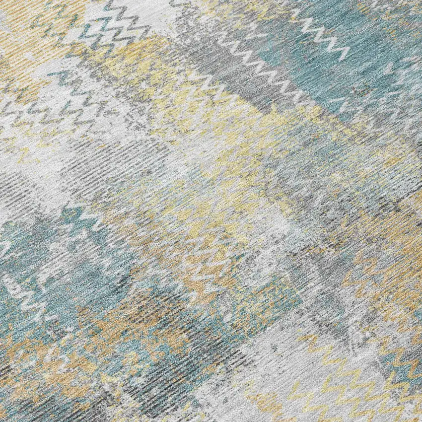 8' Silver And Gray Round Abstract Washable Indoor Outdoor Area Rug Photo 4