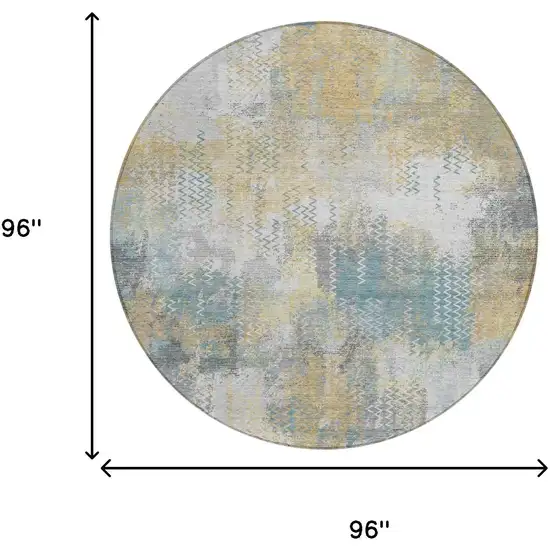8' Silver And Gray Round Abstract Washable Indoor Outdoor Area Rug Photo 5