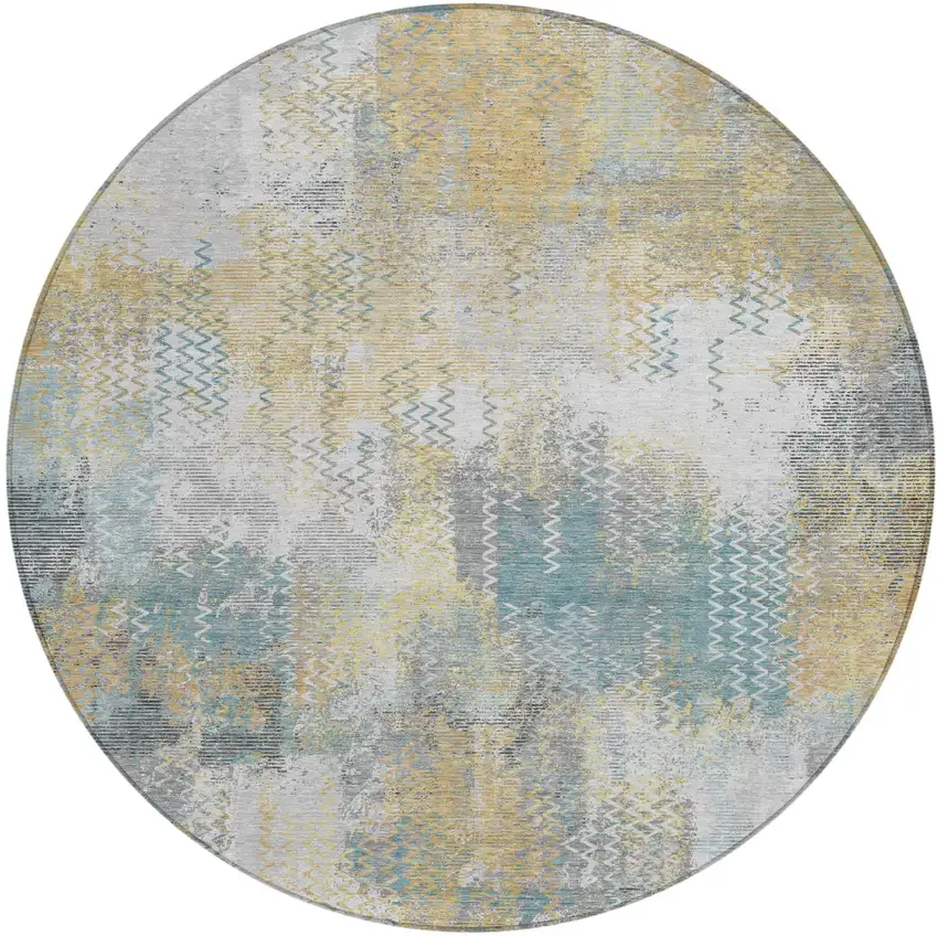 8' Silver And Gray Round Abstract Washable Indoor Outdoor Area Rug Photo 2