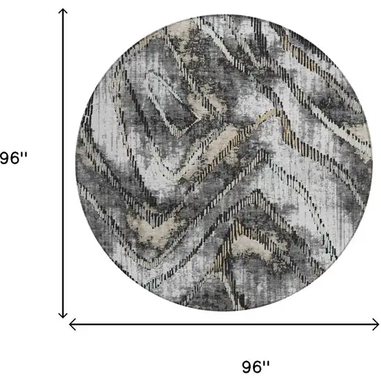 8' Silver And Gray Round Abstract Washable Indoor Outdoor Area Rug Photo 4