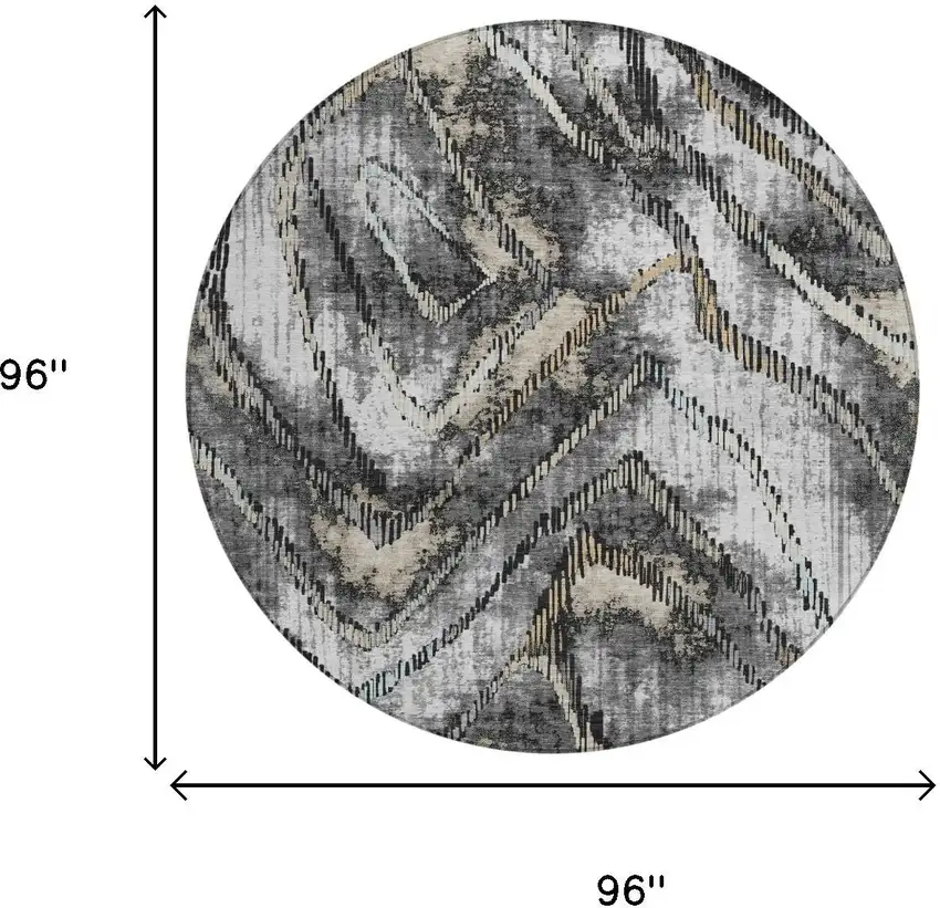 8' Silver And Gray Round Abstract Washable Indoor Outdoor Area Rug Photo 4