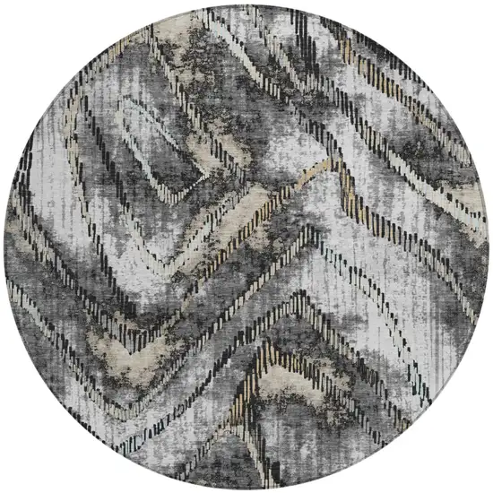 8' Silver And Gray Round Abstract Washable Indoor Outdoor Area Rug Photo 1