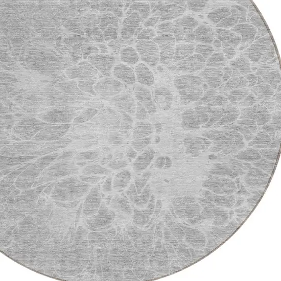 8' Silver And Gray Round Abstract Washable Indoor Outdoor Area Rug Photo 5