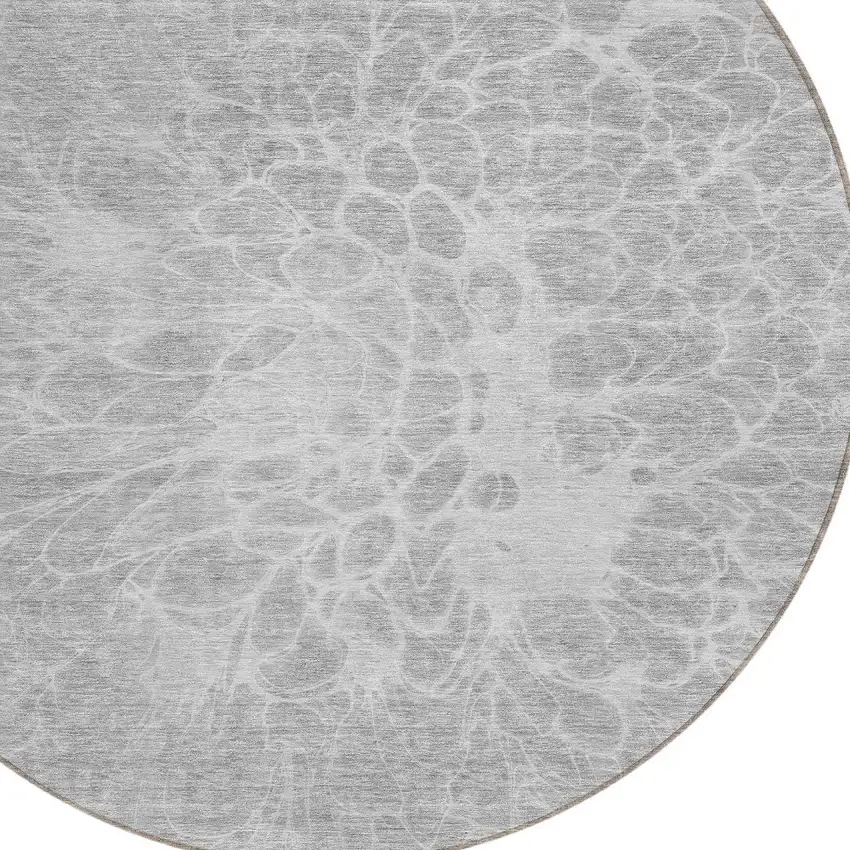 8' Silver And Gray Round Abstract Washable Indoor Outdoor Area Rug Photo 5