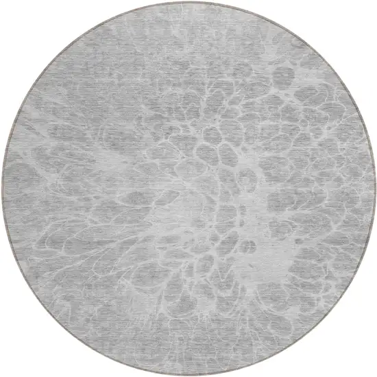 8' Silver And Gray Round Abstract Washable Indoor Outdoor Area Rug Photo 3