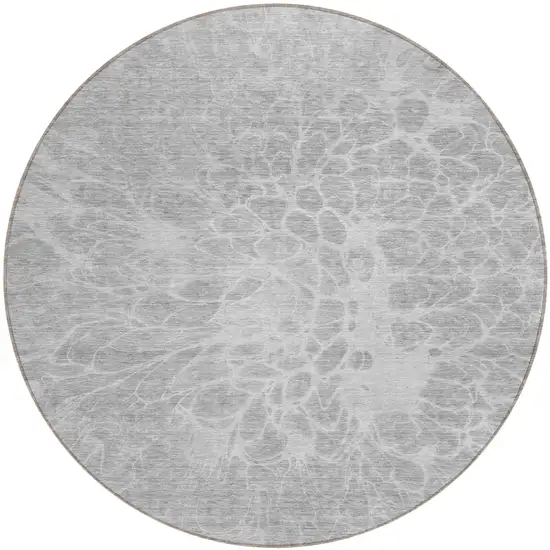 8' Silver And Gray Round Abstract Washable Indoor Outdoor Area Rug Photo 3