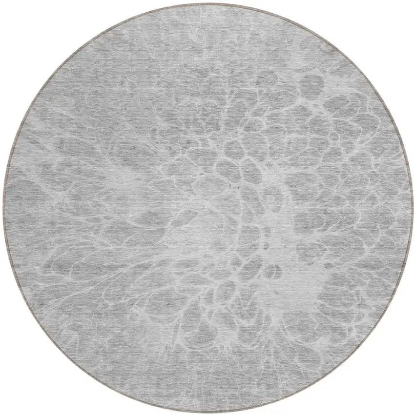 8' Silver And Gray Round Abstract Washable Indoor Outdoor Area Rug Photo 3